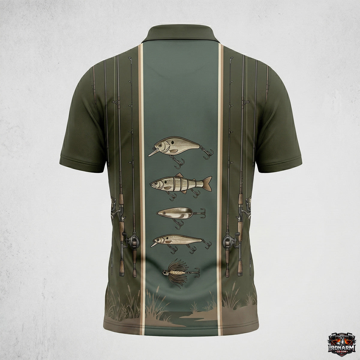 Men's Retro Rod & Lure Bowling Style Fishing Polo – Sage