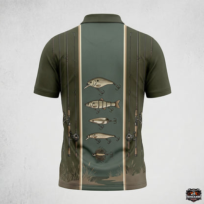Men's Retro Rod & Lure Bowling Style Fishing Polo – Sage