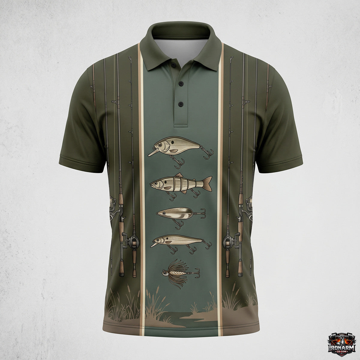 Men's Retro Rod & Lure Bowling Style Fishing Polo – Sage