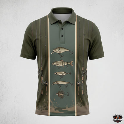 Men's Retro Rod & Lure Bowling Style Fishing Polo – Sage