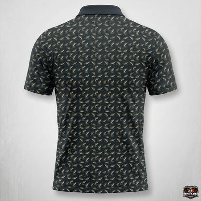 Men's Baitfish Minnow Print Fishing Polo Shirt – Charcoal