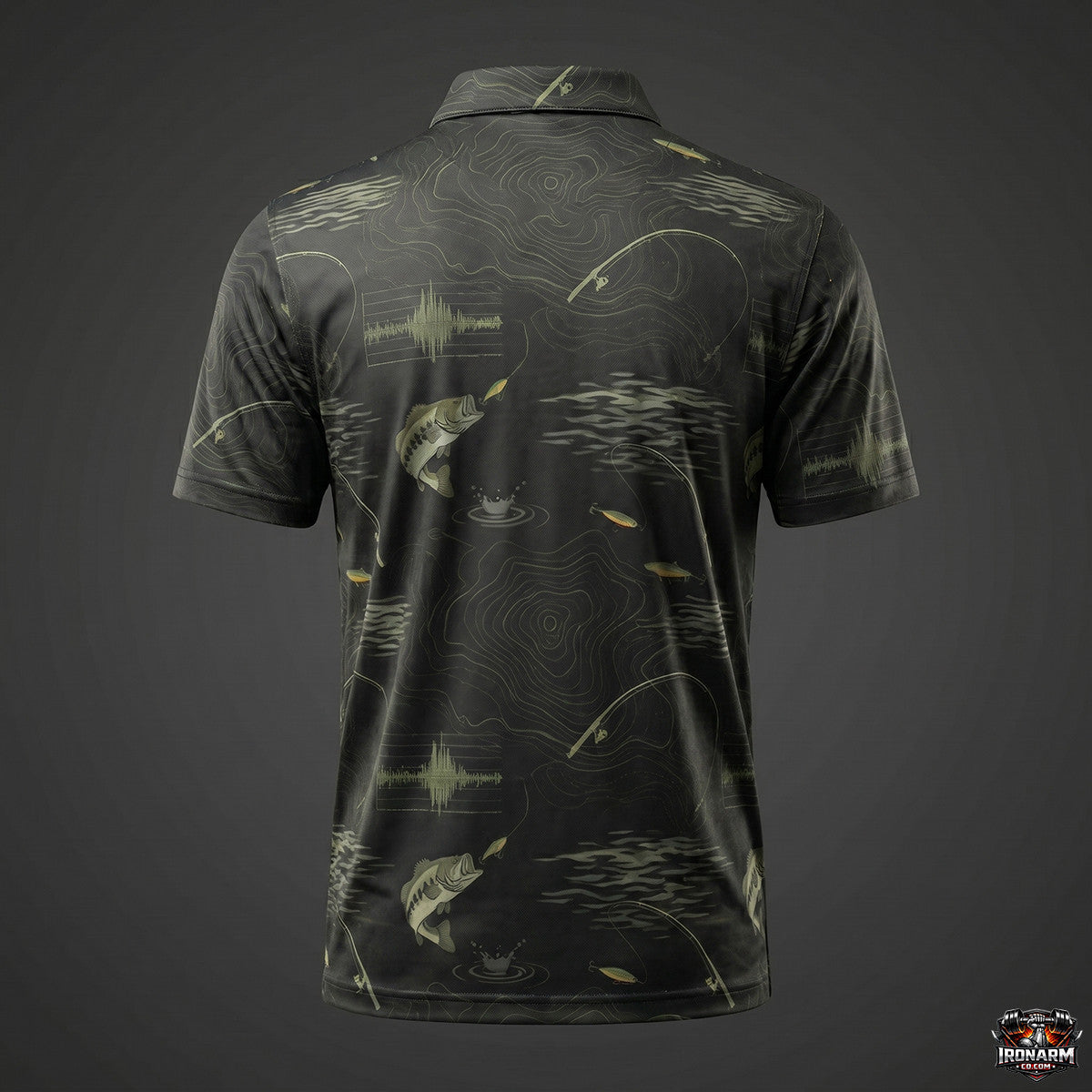 Men's Bass Topo Map & Sonar Print Fishing Polo – Dark Olive