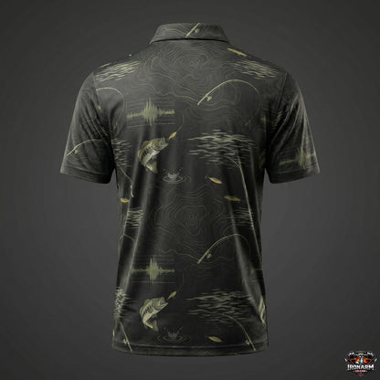 Men's Bass Topo Map & Sonar Print Fishing Polo – Dark Olive