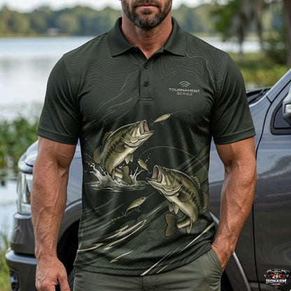Men's Jumping Bass Tournament Fishing Polo Shirt – Olive