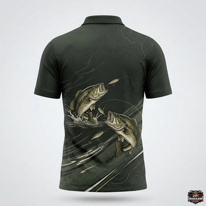 Men's Jumping Bass Tournament Fishing Polo Shirt – Olive