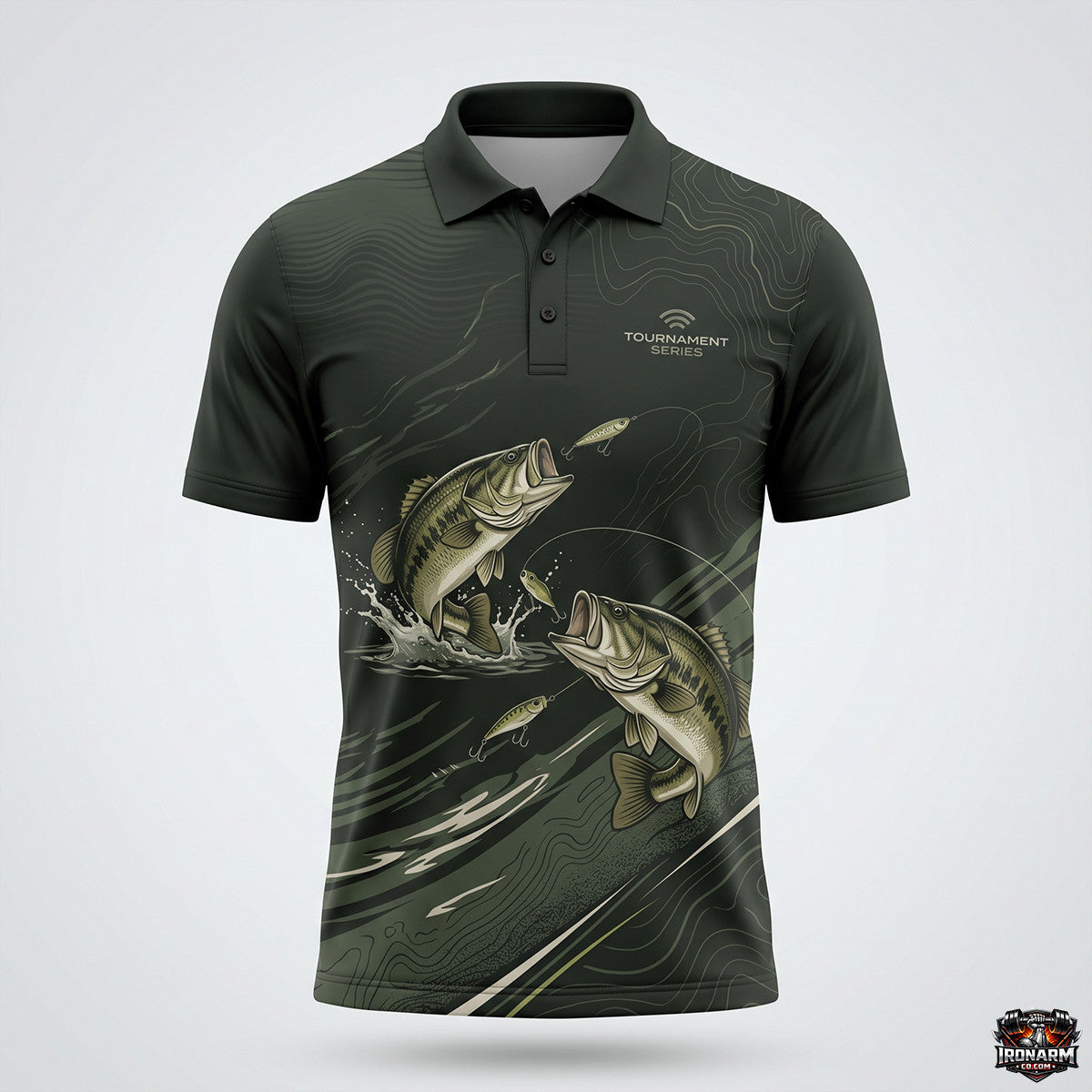 Men's Jumping Bass Tournament Fishing Polo Shirt – Olive