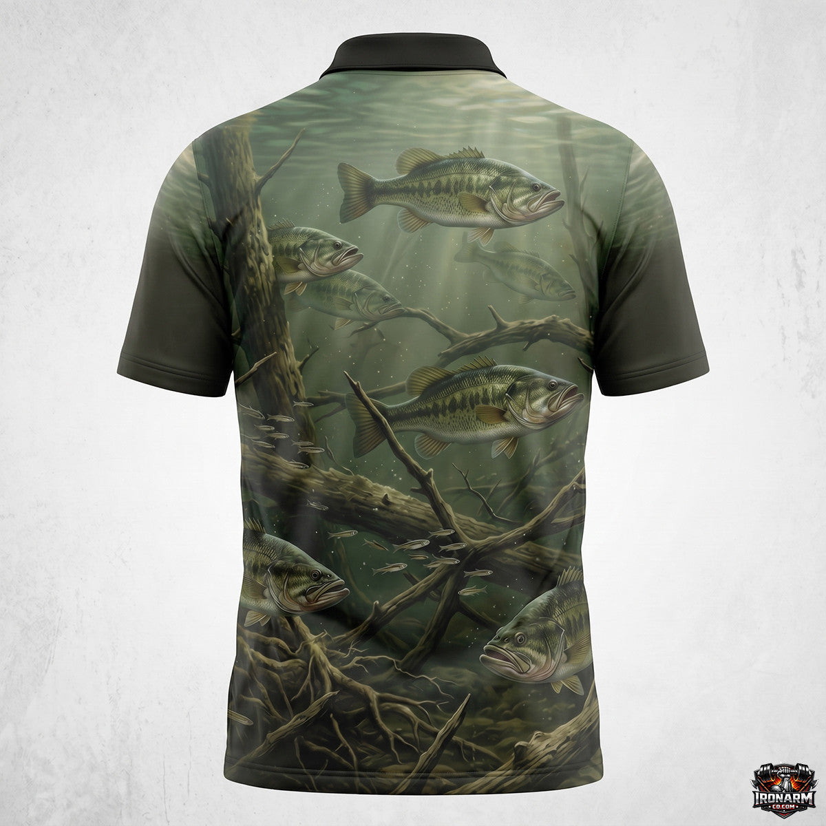 Men's Topo Map Camo Bass Fishing Polo Shirt – Green