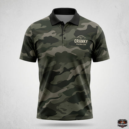 Cranky Elite Bass Club Green Camo Men's Performance Polo Shirt