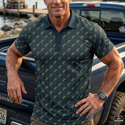 Largemouth Bass All-Over Print Men's Slate Blue Performance Polo Shirt