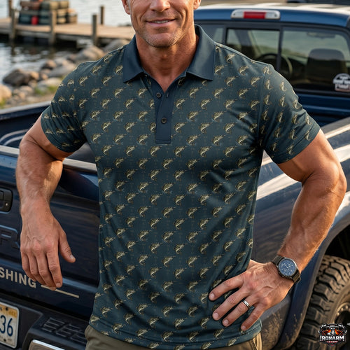 Largemouth Bass All-Over Print Men's Slate Blue Performance Polo Shirt