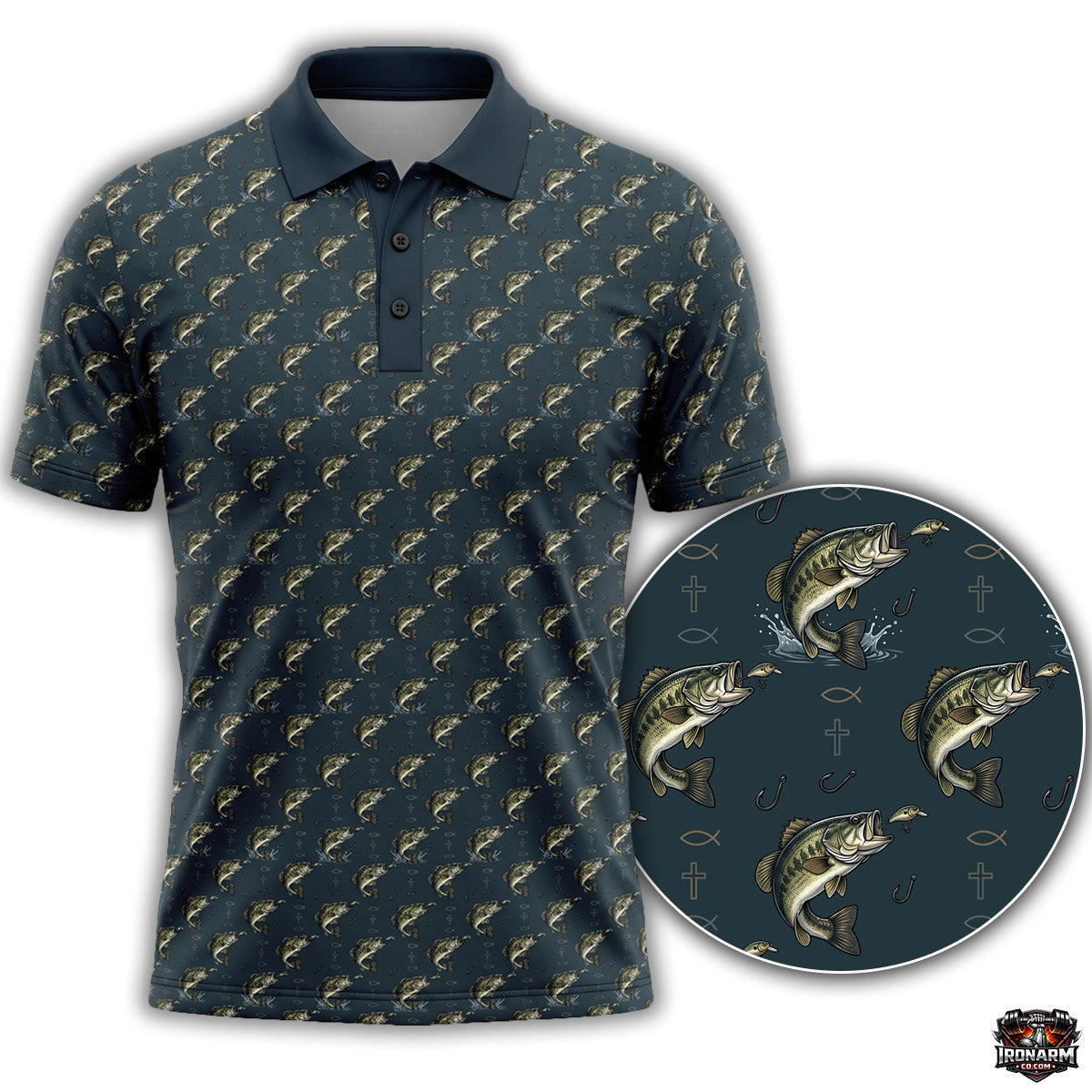 Largemouth Bass All-Over Print Men's Slate Blue Performance Polo Shirt