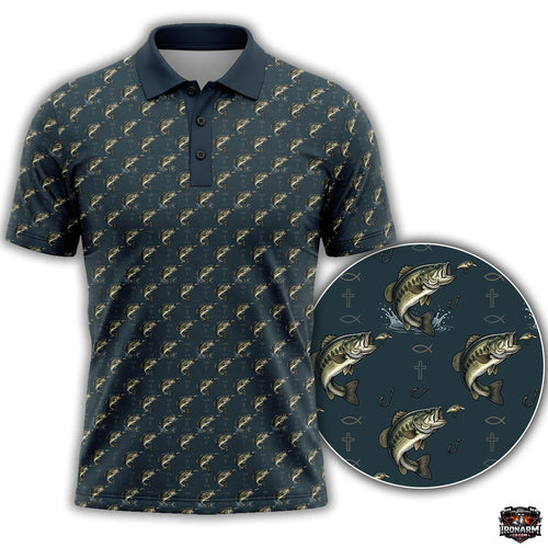 Largemouth Bass All-Over Print Men's Slate Blue Performance Polo Shirt
