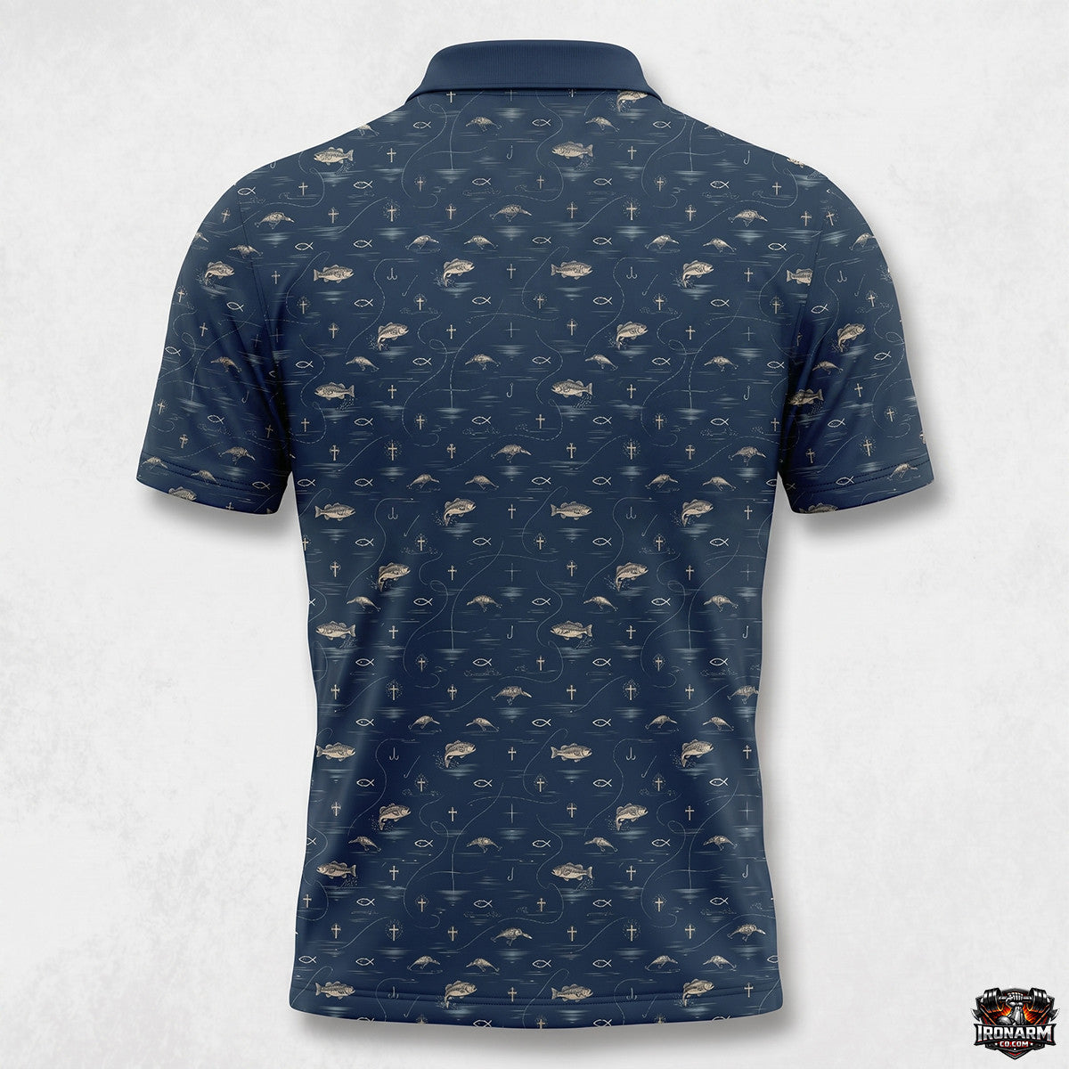 Fisher of Men Cross & Bass Navy All-Over Print Men's Christian Polo Shirt
