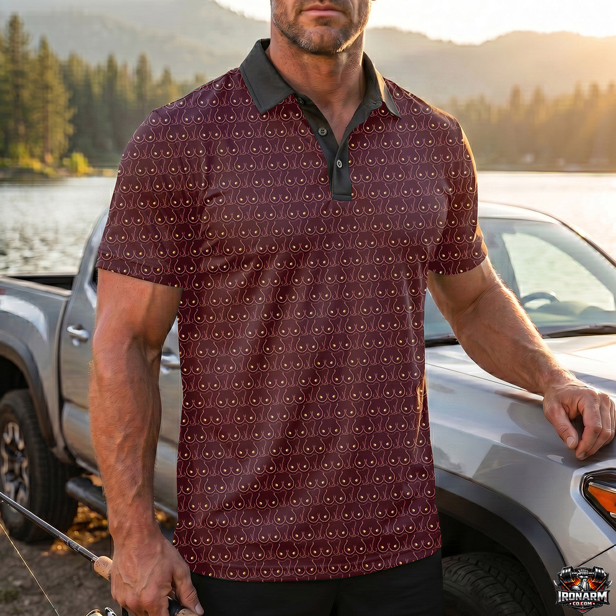 Funny Novelty All-Over Print Men's Maroon Performance Polo Shirt