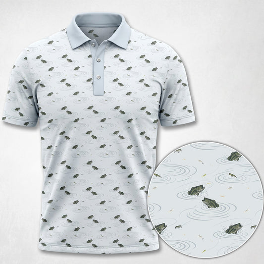 Topwater Bass Strike Ripple Light Blue Men's Performance Polo Shirt