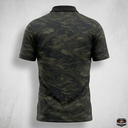 Fisher of Men Matthew 4:19 Bass Camo Men's Christian Performance Polo Shirt