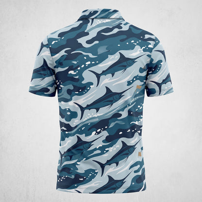 Blue Marlin Ocean Camo Men's Offshore Performance Polo Shirt