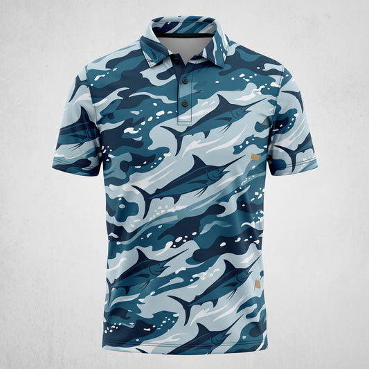 Blue Marlin Ocean Camo Men's Offshore Performance Polo Shirt