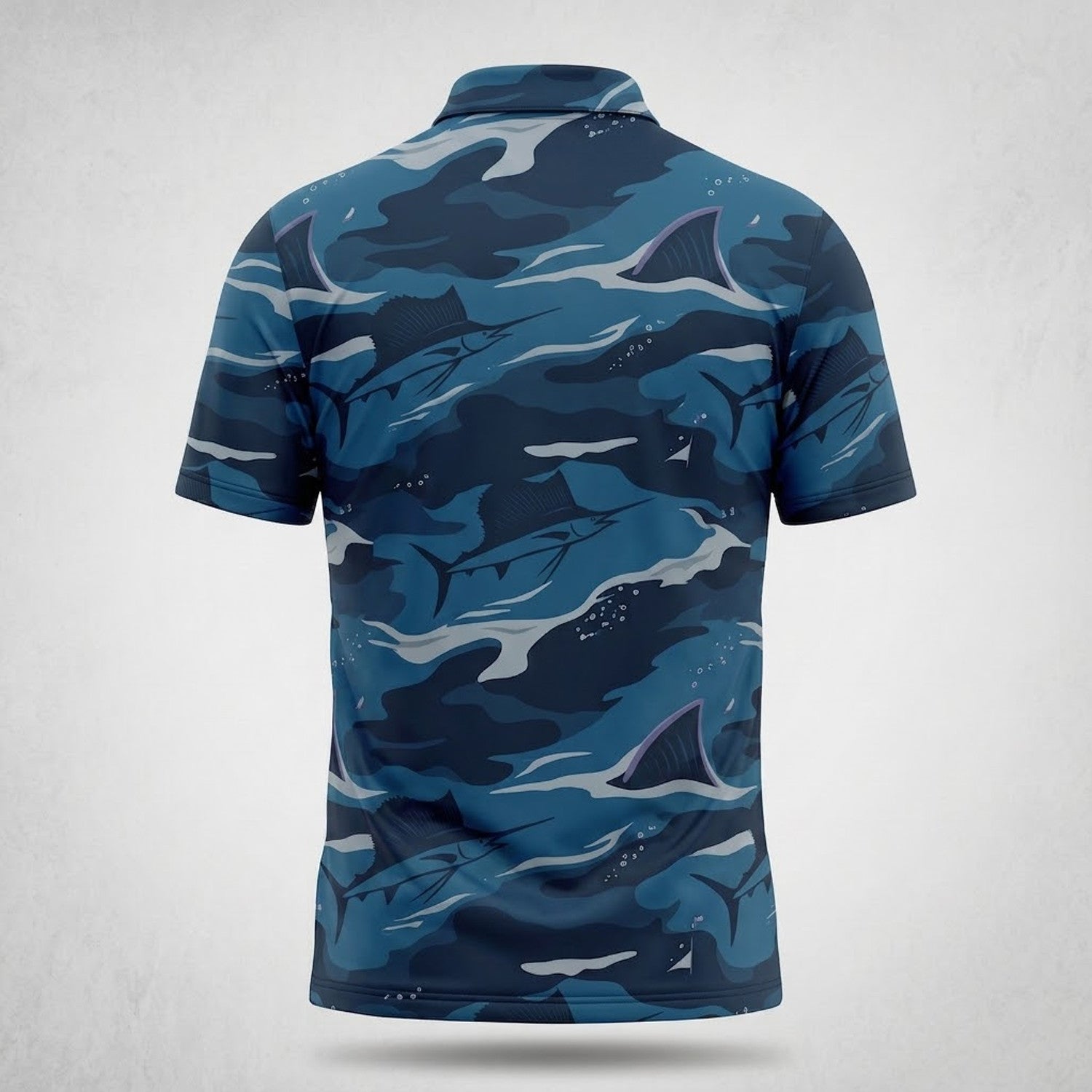 Sailfish & Marlin Deep Blue Camo Men's Saltwater Performance Polo Shirt