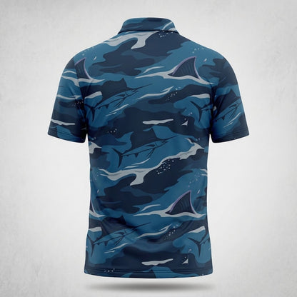 Sailfish & Marlin Deep Blue Camo Men's Saltwater Performance Polo Shirt