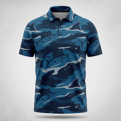 Sailfish & Marlin Deep Blue Camo Men's Saltwater Performance Polo Shirt
