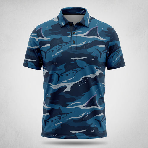 Sailfish & Marlin Deep Blue Camo Men's Saltwater Performance Polo Shirt
