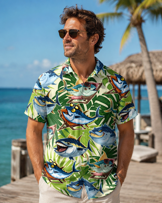Men's Funny Tuna Tropical Hawaiian Shirt | Short Sleeve Shirt