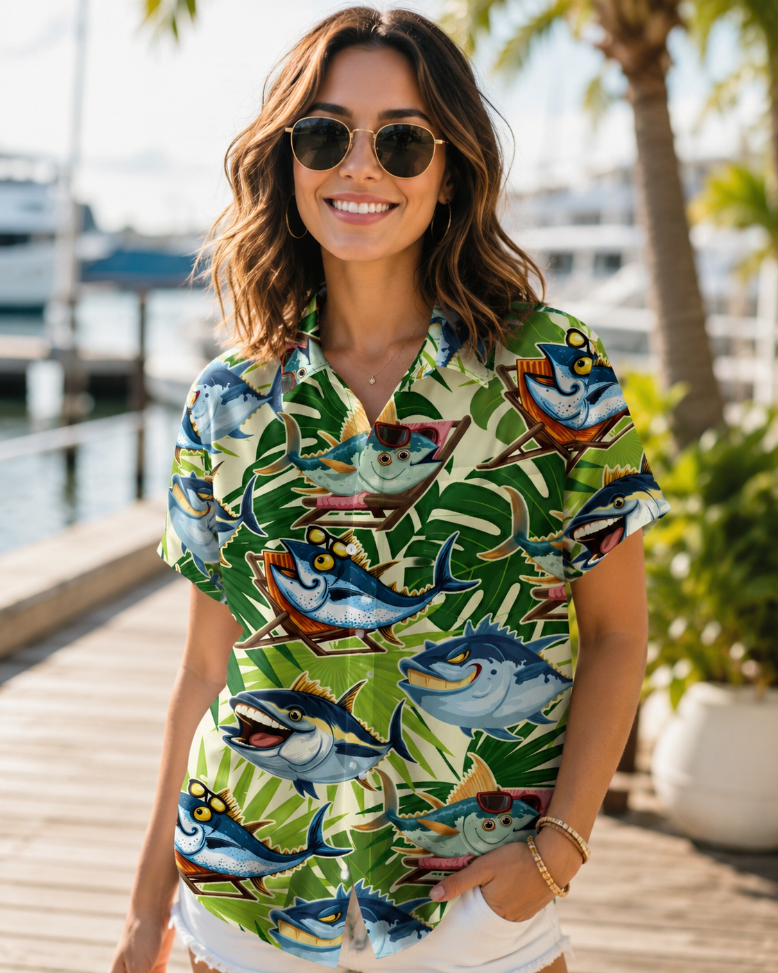 Men's Funny Tuna Tropical Hawaiian Shirt | Short Sleeve Shirt