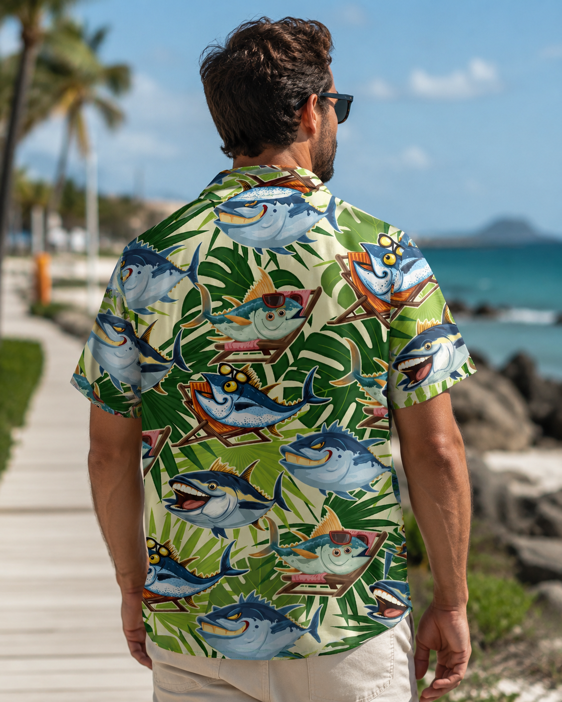Men's Funny Tuna Tropical Hawaiian Shirt | Short Sleeve Shirt