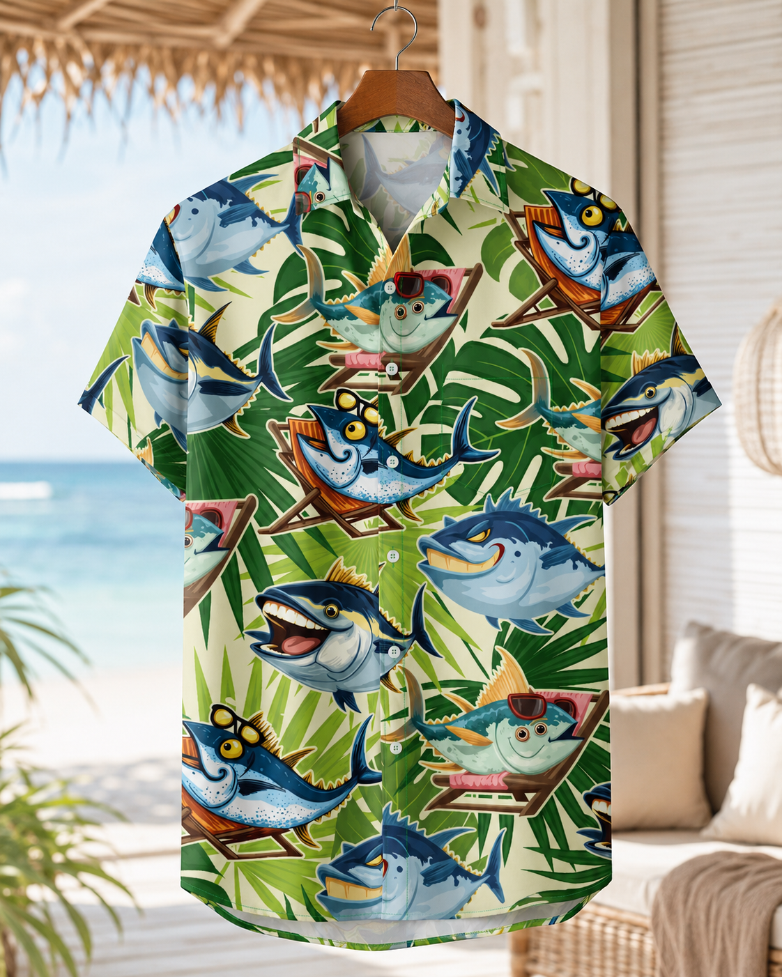 Men's Funny Tuna Tropical Hawaiian Shirt | Short Sleeve Shirt