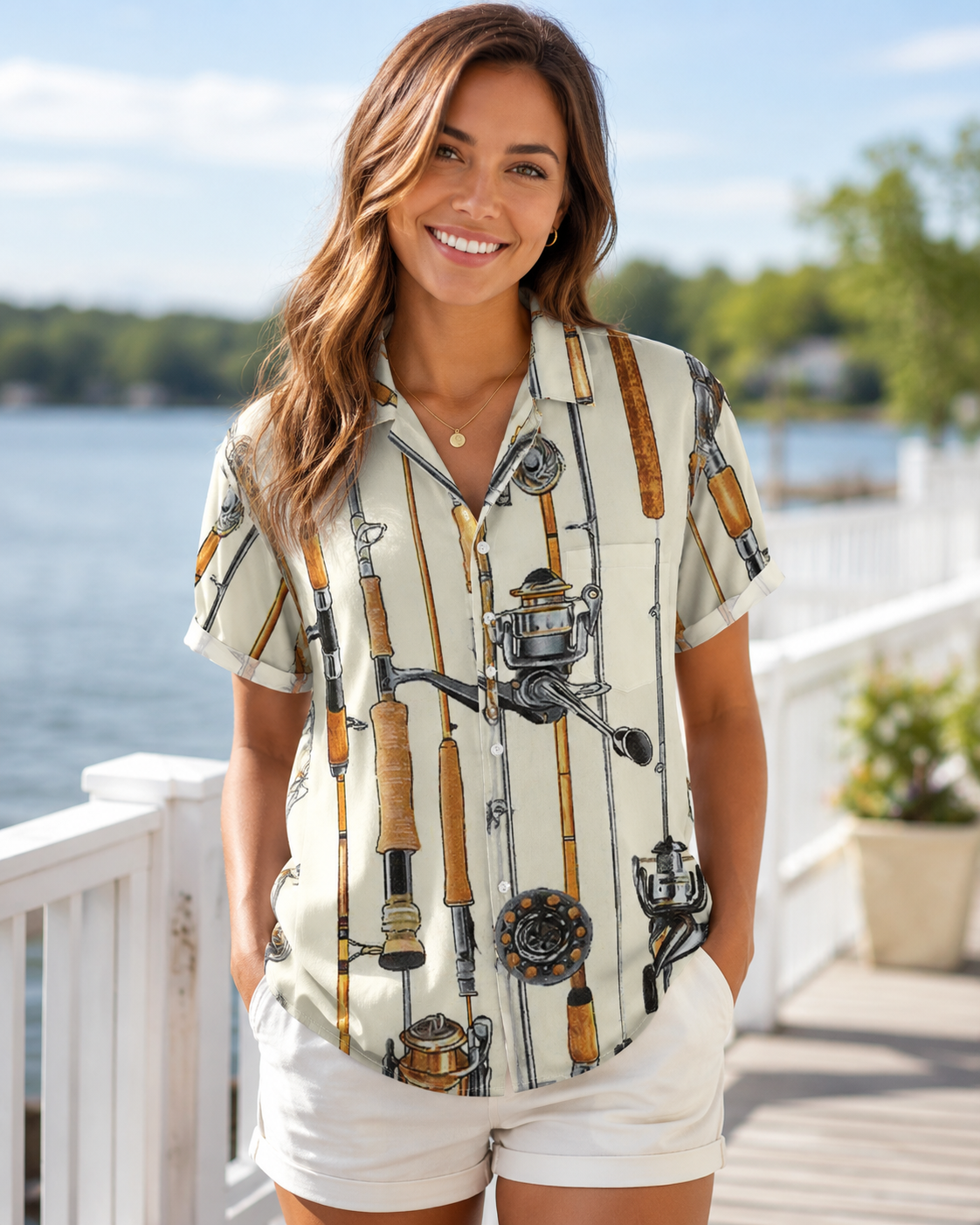 Men's Vintage Fishing Rod Reel Hawaiian Shirt | Short Sleeve