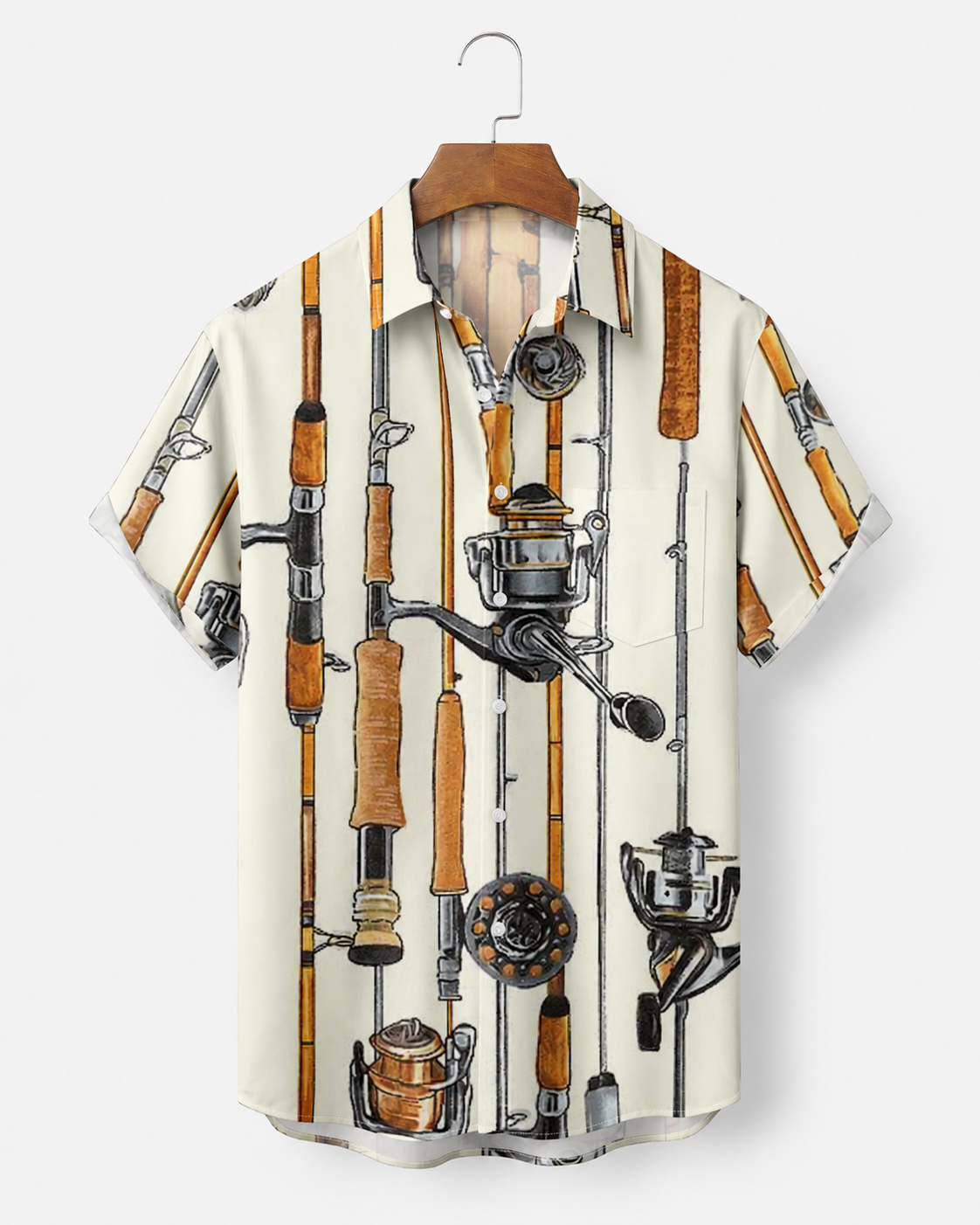 Men's Vintage Fishing Rod Reel Hawaiian Shirt | Short Sleeve