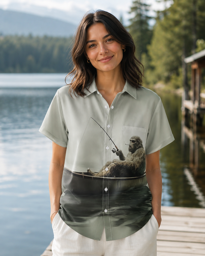 Men's Bigfoot Boat Fishing Hawaiian Shirt | Short Sleeve Shirt