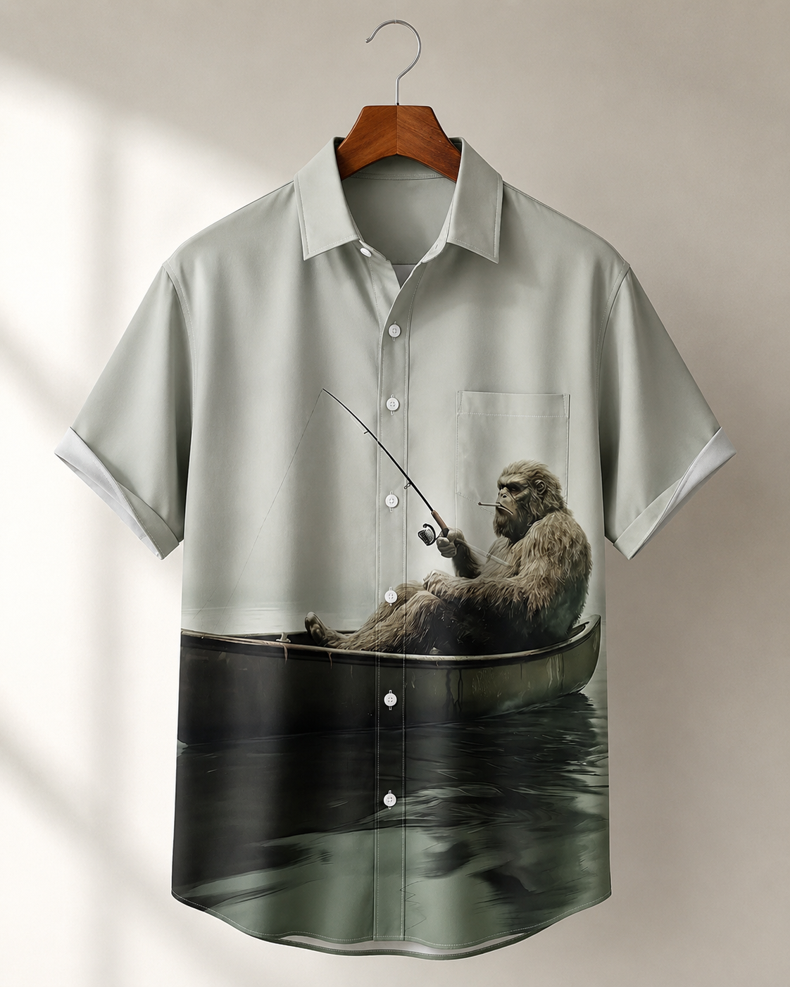 Men's Bigfoot Boat Fishing Hawaiian Shirt | Short Sleeve Shirt