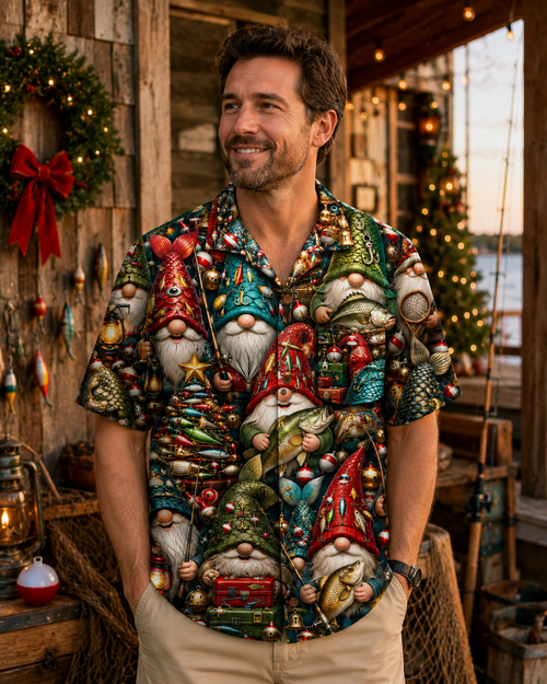 Christmas Gnome Fishing Lure Tackle Holiday Camp Shirt