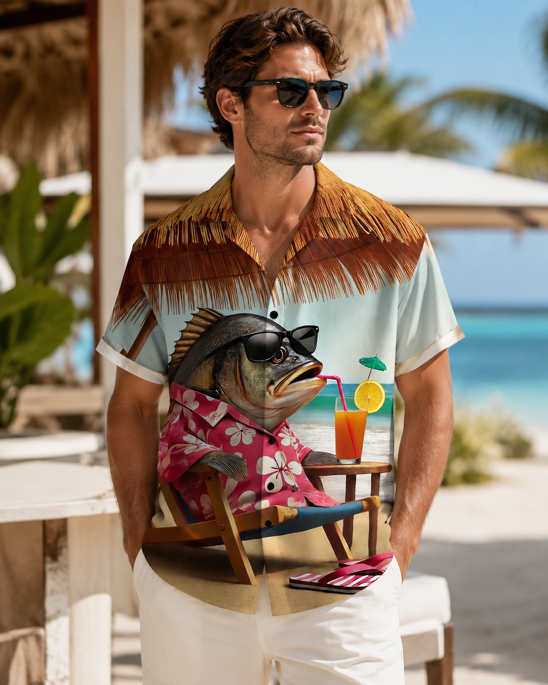 Men's Funny Fish Beach Vacation Hawaiian Shirt | Short Sleeve