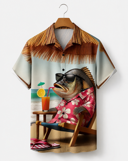 Men's Funny Fish Beach Vacation Hawaiian Shirt | Short Sleeve