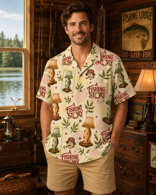 A Fishing Story Fish Lamp Holly Retro Christmas Shirt