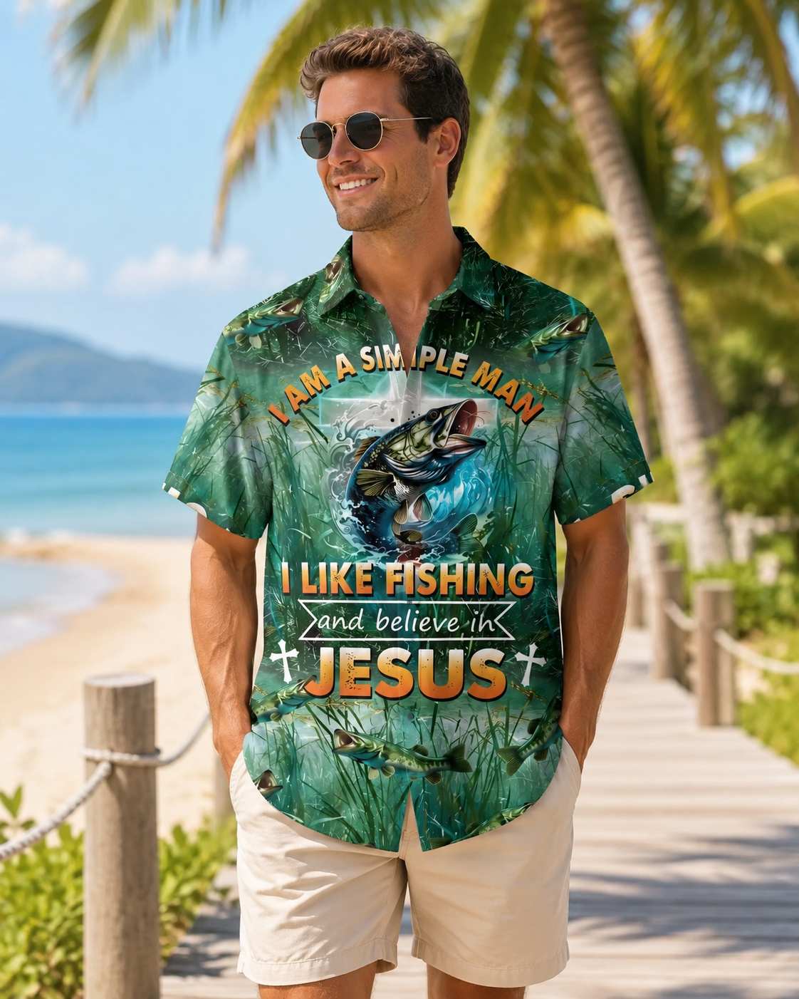 Men's Simple Man I Like Fishing Believe In Jesus Shirt