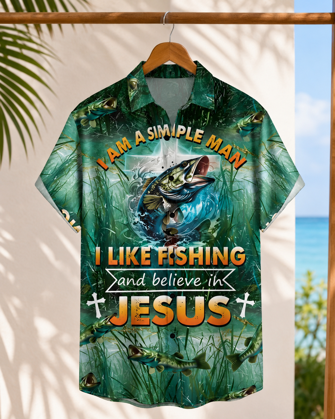 Men's Simple Man I Like Fishing Believe In Jesus Shirt