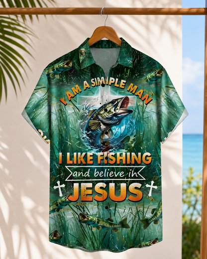 Men's Simple Man I Like Fishing Believe In Jesus Shirt