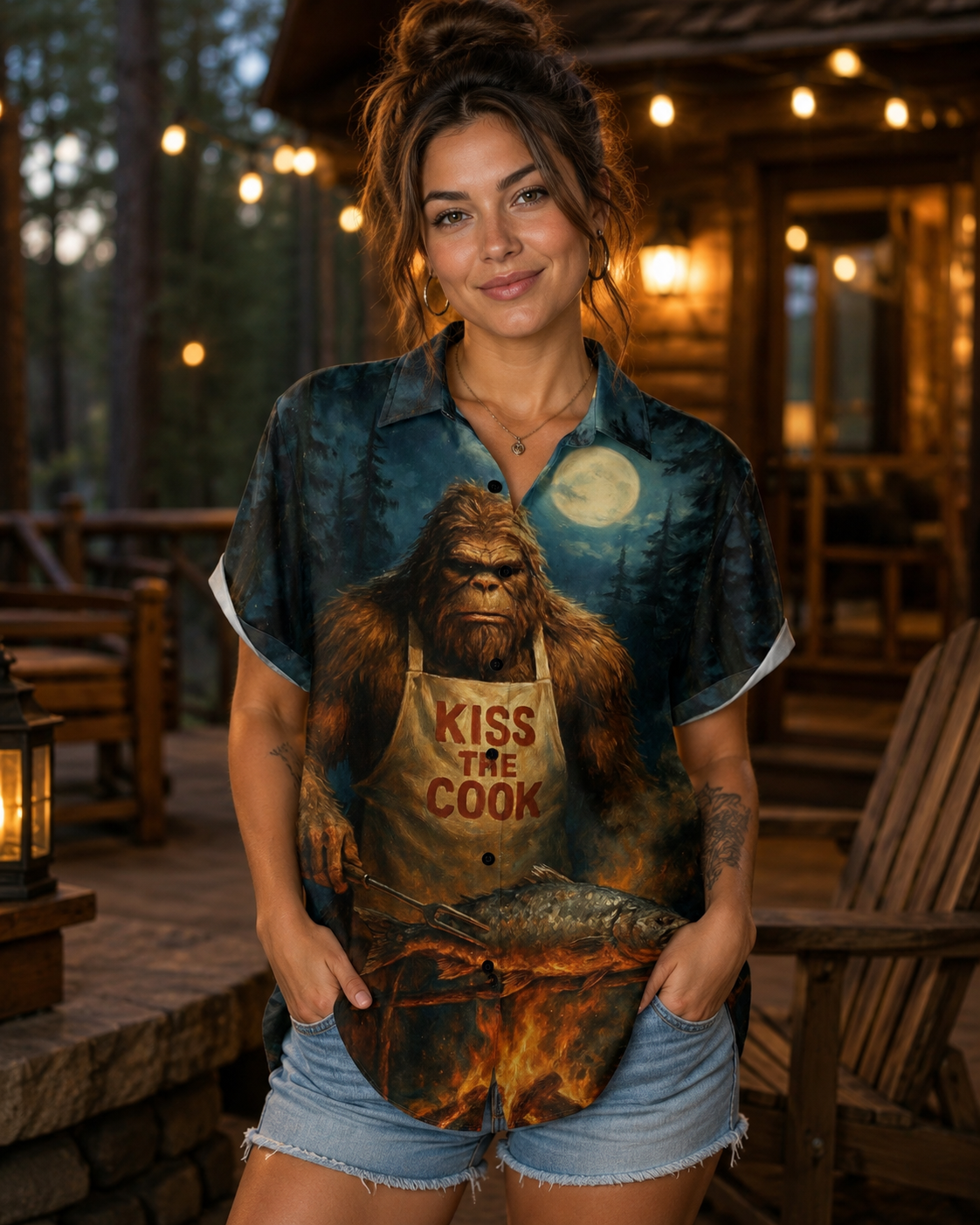 Men's Bigfoot Kiss The Cook BBQ Hawaiian Shirt