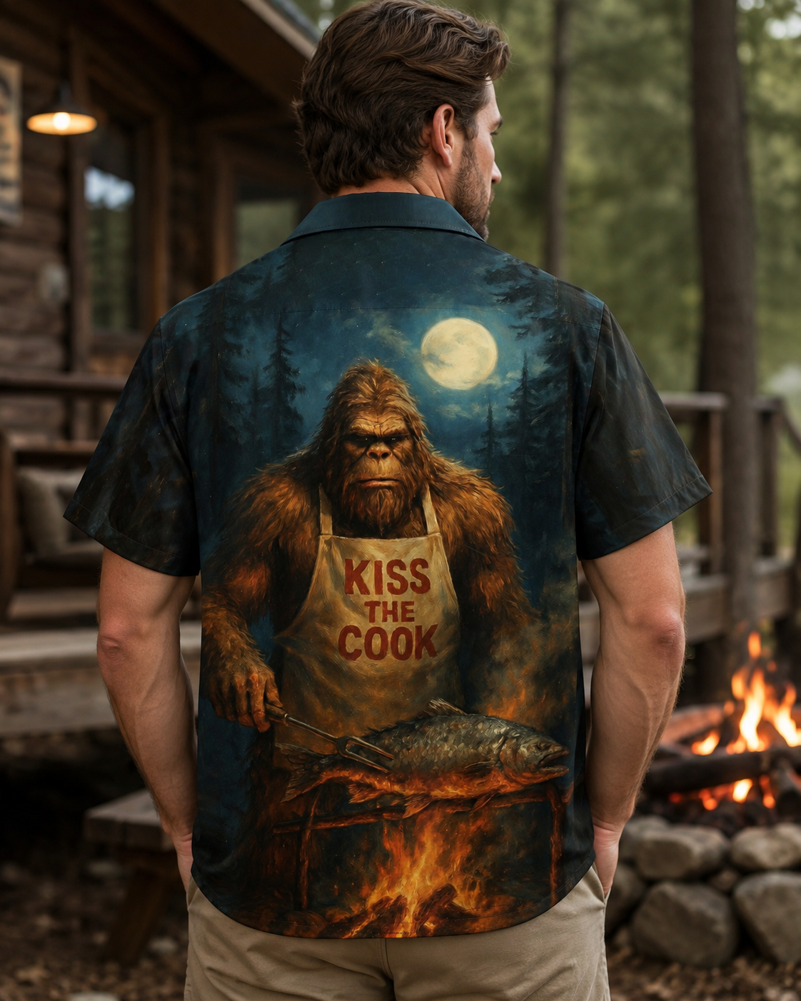Men's Bigfoot Kiss The Cook BBQ Hawaiian Shirt