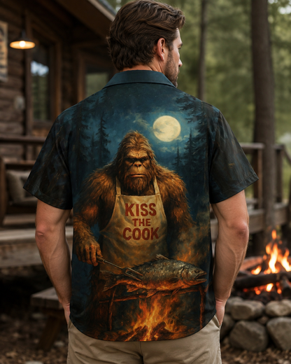 Men's Bigfoot Kiss The Cook BBQ Hawaiian Shirt