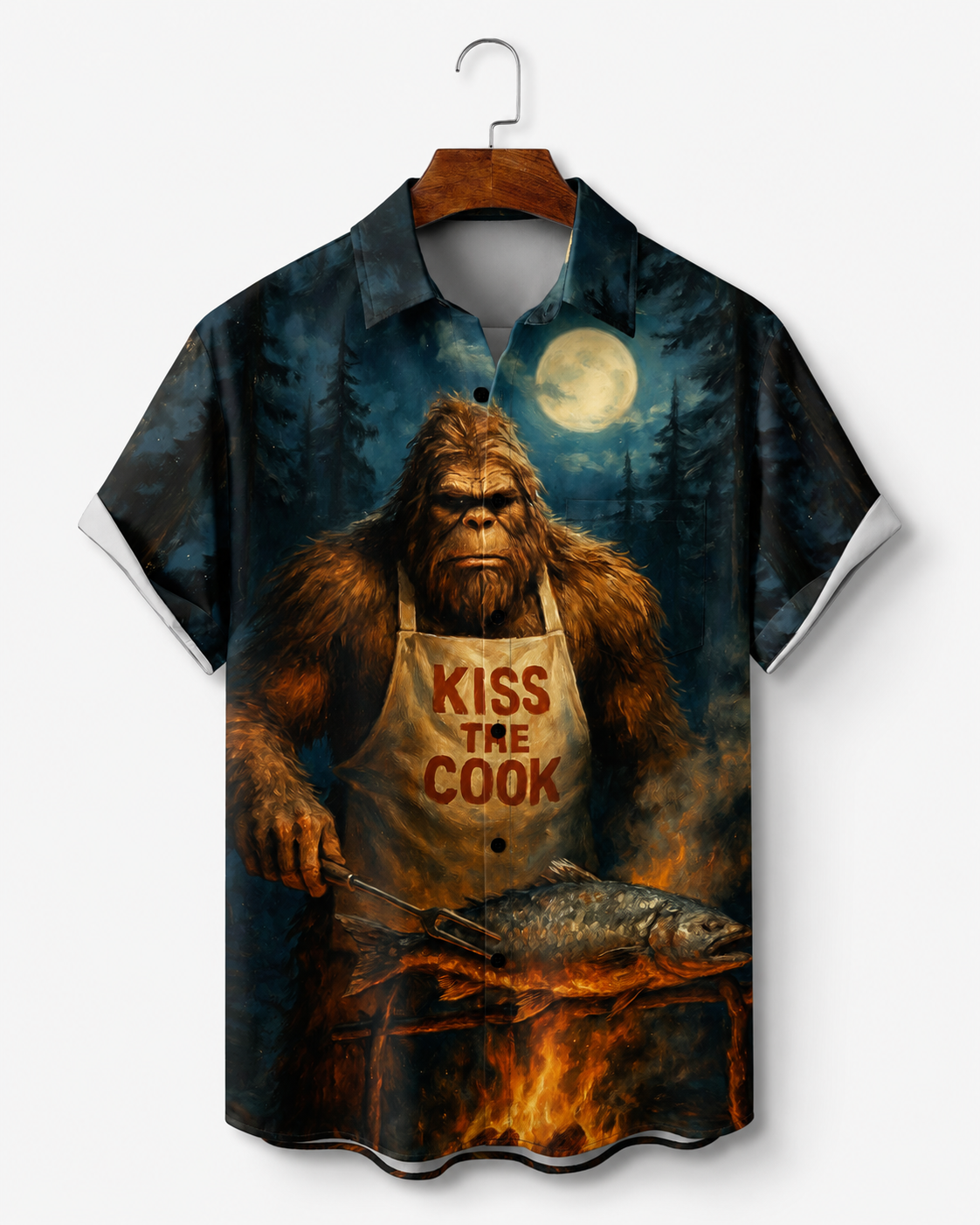 Men's Bigfoot Kiss The Cook BBQ Hawaiian Shirt