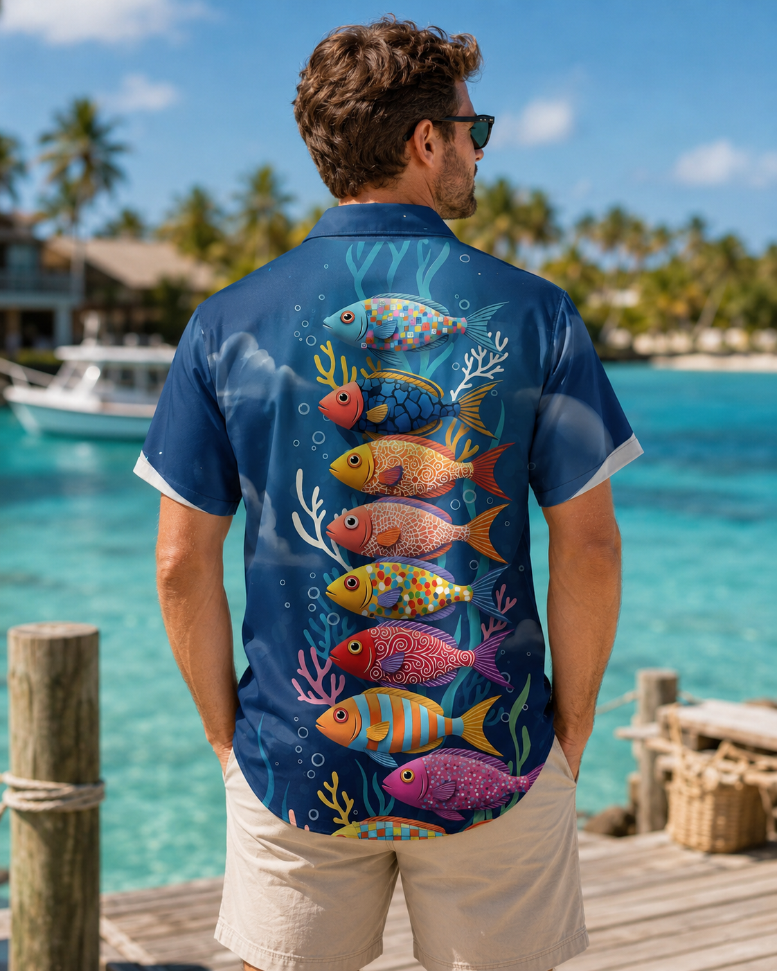 Men's Artistic Fish Ocean Hawaiian Shirt | Short Sleeve Shirt