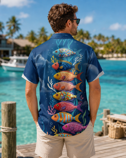 Men's Artistic Fish Ocean Hawaiian Shirt | Short Sleeve Shirt