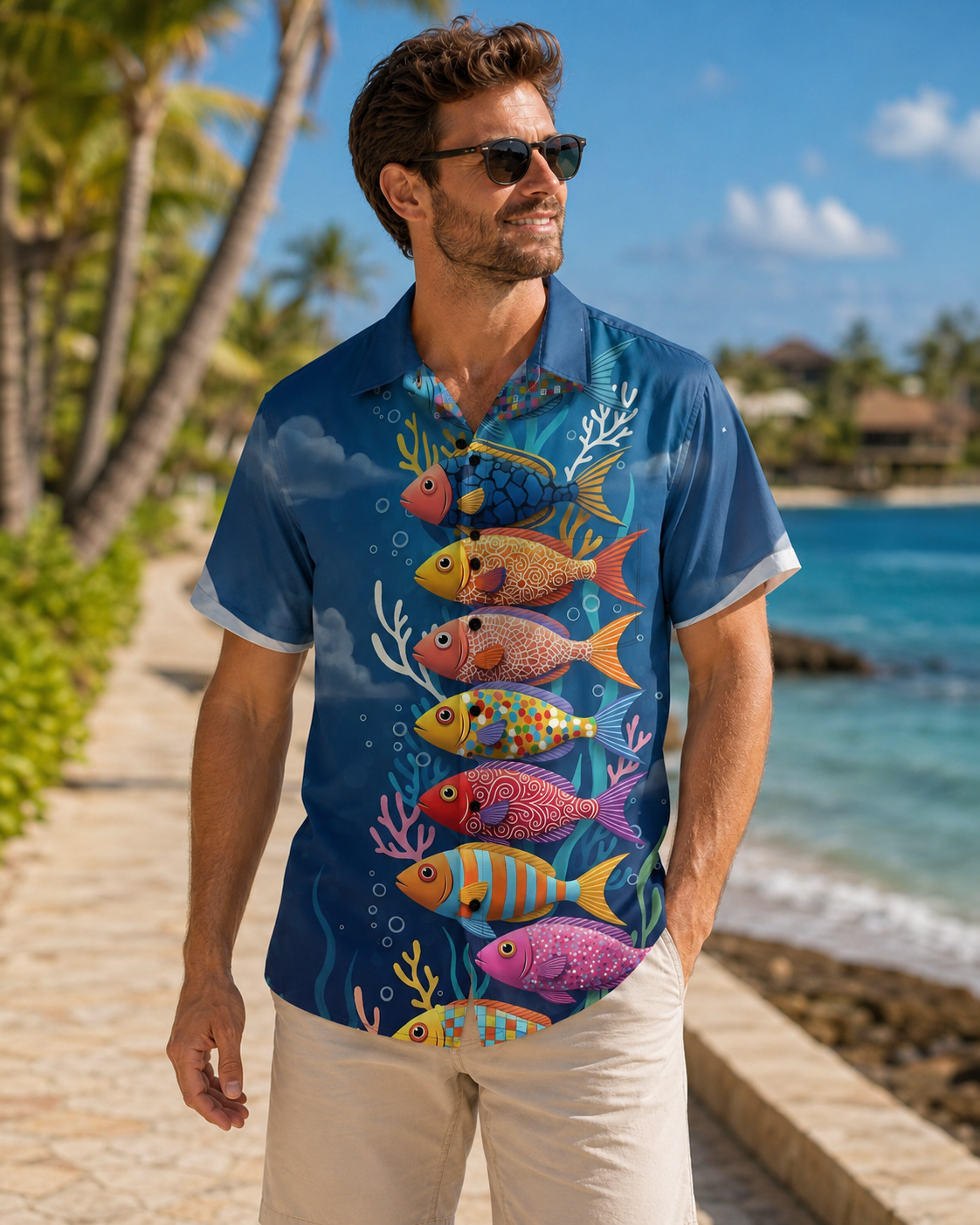 Men's Artistic Fish Ocean Hawaiian Shirt | Short Sleeve Shirt