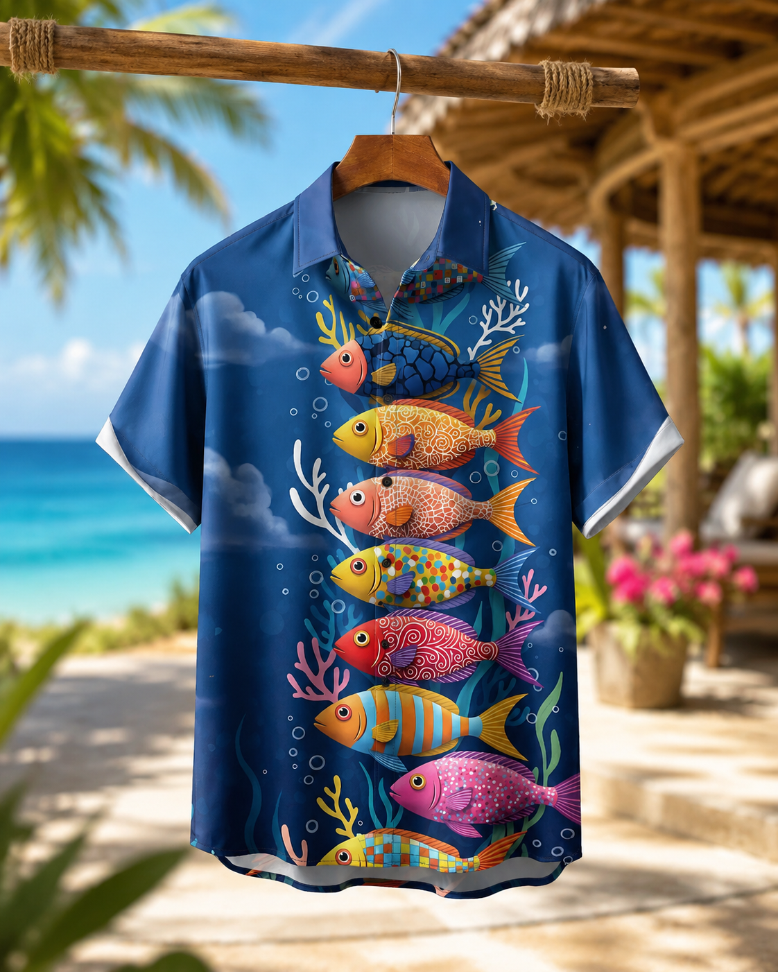 Men's Artistic Fish Ocean Hawaiian Shirt | Short Sleeve Shirt