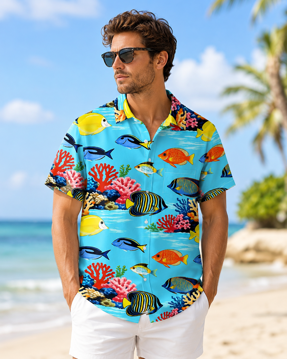 Men's Tropical Fish Coral Reef Hawaiian Shirt